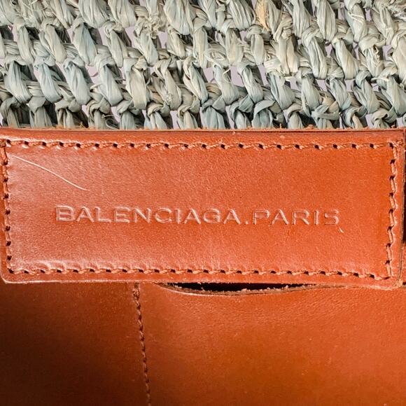 BALENCIAGA Green Brown Woven Raffia Oversized Tote Handbag - Picture 5 of 8